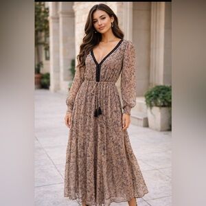 Lovestitch Black and Blush Paisley V-Neck Dress